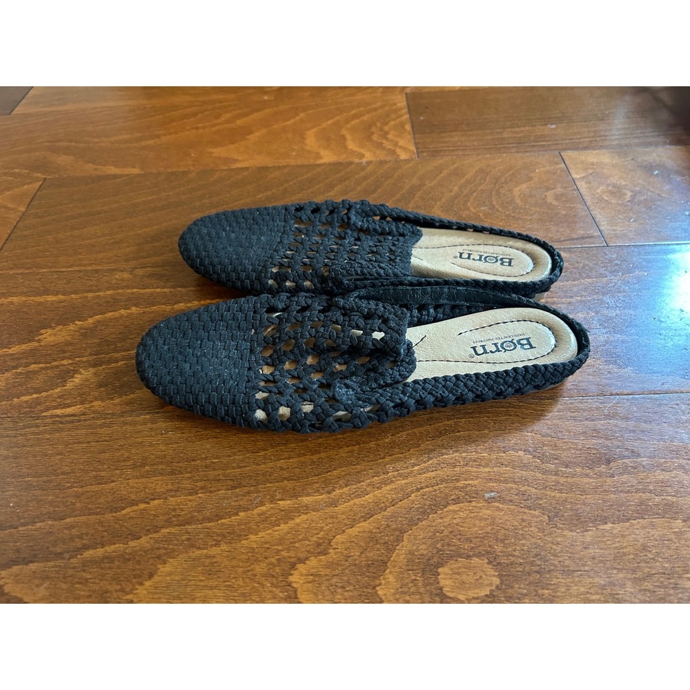 Born Womens Black Woven Fabric Mules Slip On Flats Slides Knit Beach 7 M - Picture 2 of 9